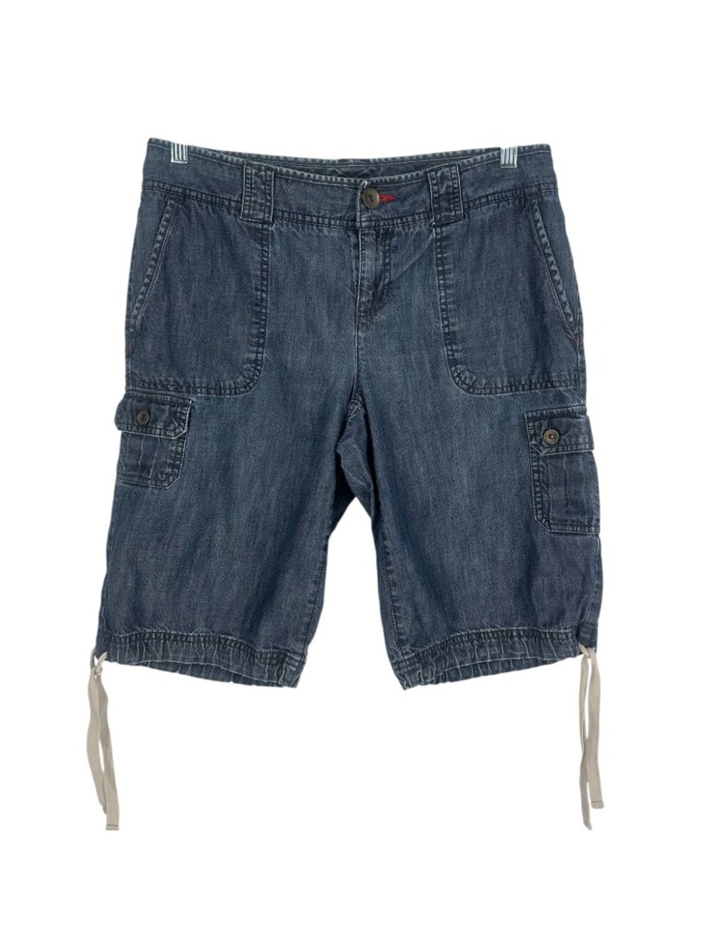Tommy Hilfiger Denim Cargo Shorts 8 Medium Wash Blue Drawstring Hem Utility